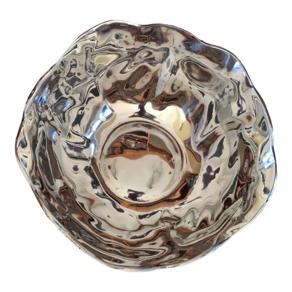 Large Vintage Mexican Pewter Salad Serving Bowl Set NEW in original Box Unused - Picture 5 of 16